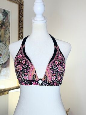 Victoria’s Secret Bikini Top Floral Paisley Halter Ring Front Size M 10